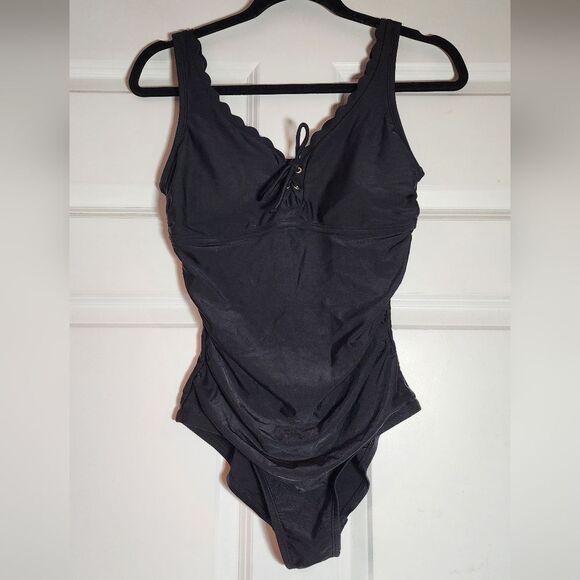 Kona Sol Black Slimming One Piece Open Back Swimsuit S - Picture 1 of 4